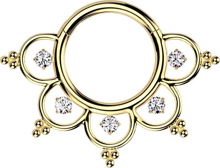 Produktbild Star Piercing Micro Segmentring klappbar vergoldet fünf Halbbögen Kristalle silber (ohne Messing, Titan G23)