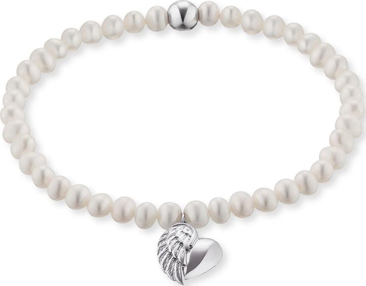 Engelsrufer Pearl bracelet Heart with angel wings ERB-HEARTWINGPE (L) (17 cm, Perle, Silber rhodiniert)
