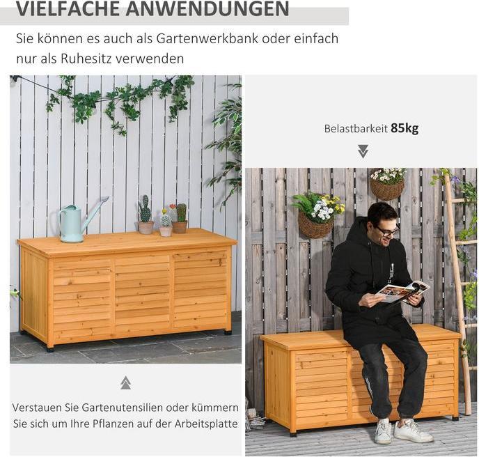 Produktbild Swisshandel24 Gartenbox, Kissenbox, Aufbewahrungsbox, Gartentruhe, wetterbeständig, Massivholz, 127x56x60cm Gelb