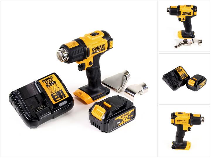DeWalt DCE 530 M1 Akku Heissluftpistole 18V 530°C + 1x Akku 4,0Ah + 1x Lader + Flächen- und