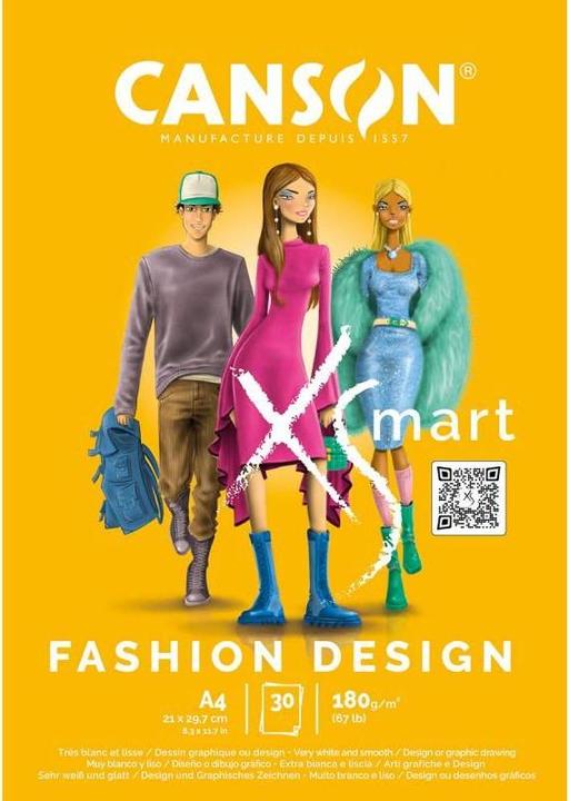 Produktbild Canson Studienblock XS'MART FASHION DESIGN, DIN A4 sehr weisses und glattes Papier, 30 Blatt, 180 g/qm (A4)
