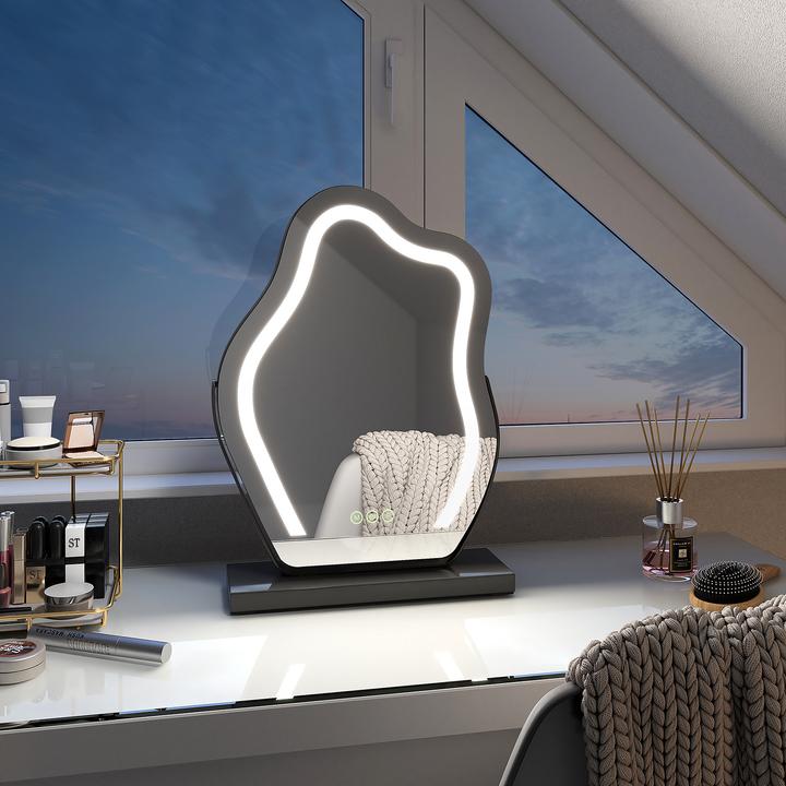 Produktbild Emke Wellen-Design Kosmetikspiegel mit Beleuchtung, 3 Farbtemperatur Licht, 44*30cm, Schwarz