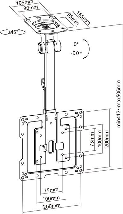 Immagine prodotto Multibrackets Staffa a soffitto fino a 55", metallo, nero, max. 20 kg (Soffitto, 55", 20 kg)