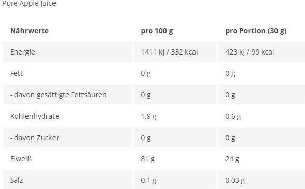 Nährwerte und Zutaten More Nutrition More Clear (Apfel, 1 Stk., 600 g)