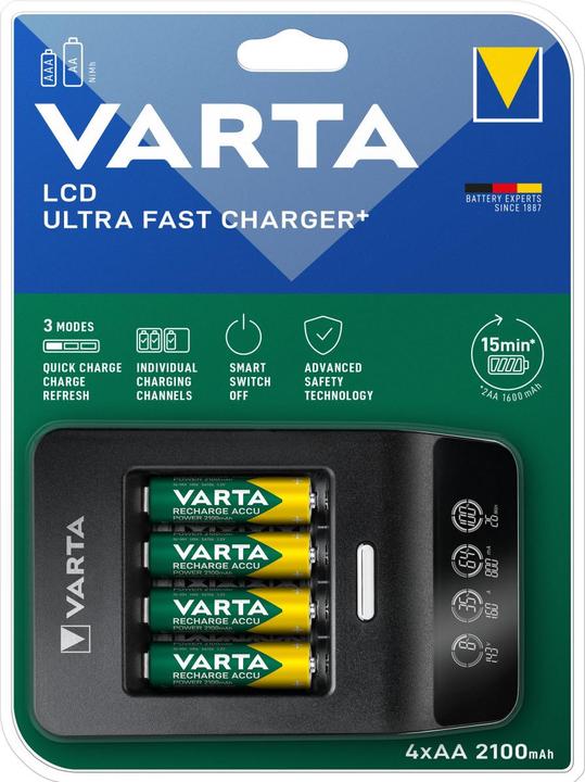Produktbild Varta LCD Ultra Fast Charger+ (1 Stk., AA, 2100 mAh, Ladegerät inkl. Akku)