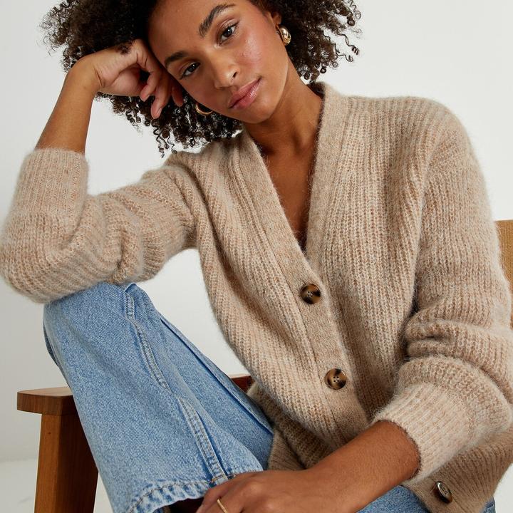 Actual product image La Redoute Collections Buttoned V-neck Cardigan (XL)