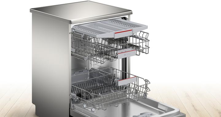 Actual product image Bosch Hausgeräte Series 4, Freestanding dishwasher, 60 cm, Brushed steel with anti-fingerprint, SMS4EVI08E