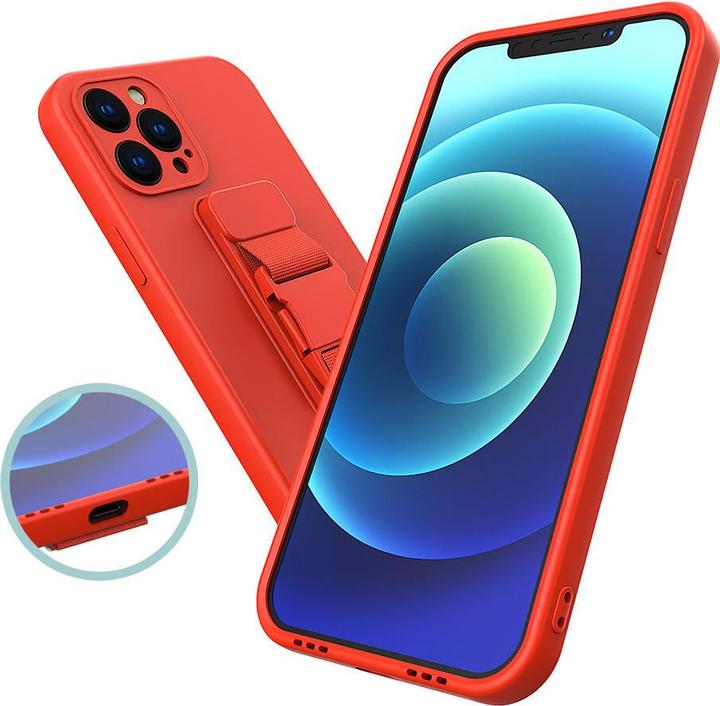 Produktbild Hurtel Kordeltasche Gelhülle mit Lanyard Kette Handtasche Lanyard iPhone 12 Pro Max rot (Apple iPhone 12 Pro Max)