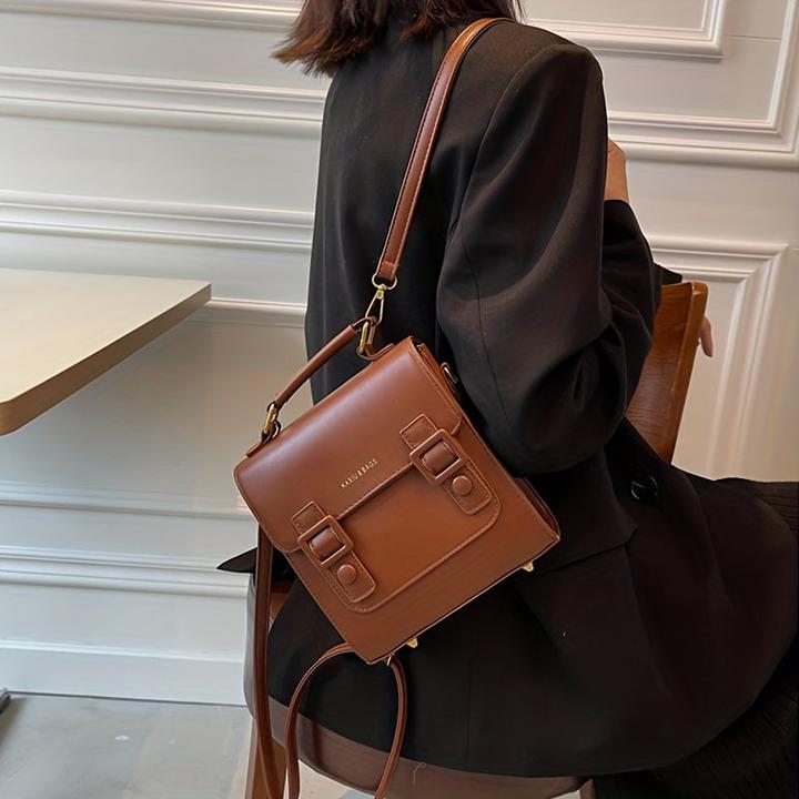 Image du produit Only-Bags.Store Sac à dos vintage à rabat, sac d'école à décor de boucles, sac à bandoulière à poignée supérieure