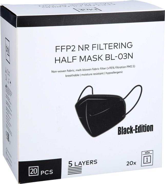 Produktbild blnk Hygiene Mund-Nasen-Maske 20-Pack ** schwarz (FFP2, 20 x)