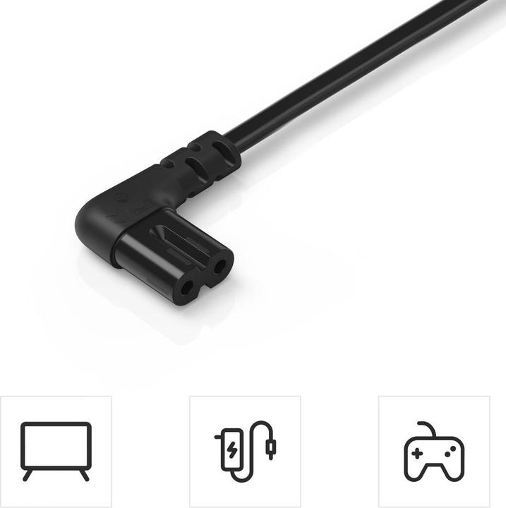Actual product image Hama Power cable, angled at both ends, Euro plug, double groove/C7, 5 m, black (5 m)