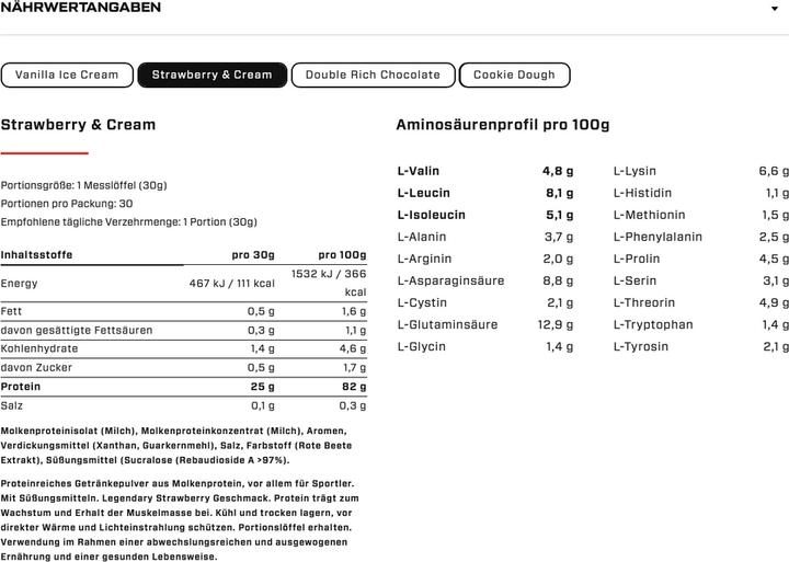 Nährwerte und Zutaten Vast Pro Whey (900G Dose) (Erdbeere, 1 Stk., 900 g)