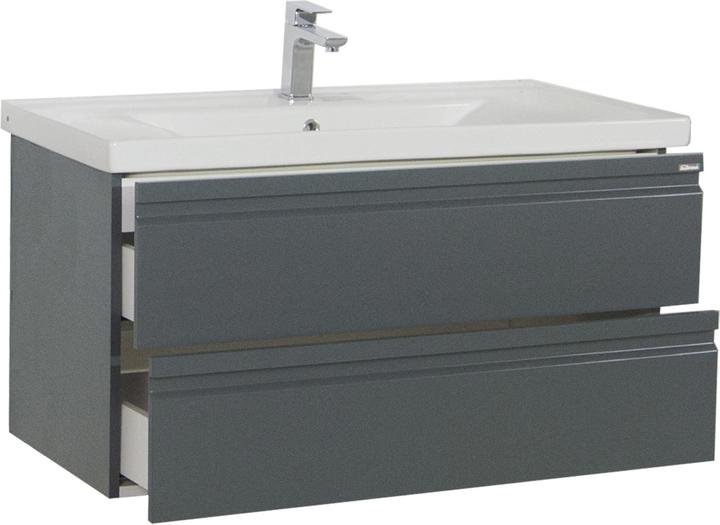 Produktbild VCM 2-tlg. Waschplatz Waschtisch 100 cm Badmöbel Set Waschbecken grifflose Schublade Silora XL