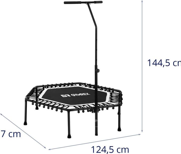Produktbild Gymrex Fitness-Trampolin Trampolin mit Stange Trampolin Sport bis 100 kg weiss
