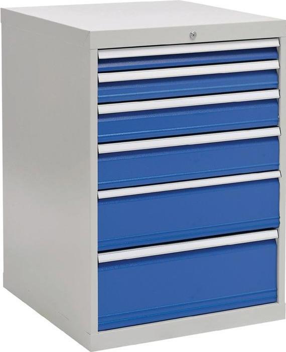 Bedrunka & hirth Schubladenschrank H1019xB705xT736mm lichtgrau/signalblau 6 Schubl. Vollauszug