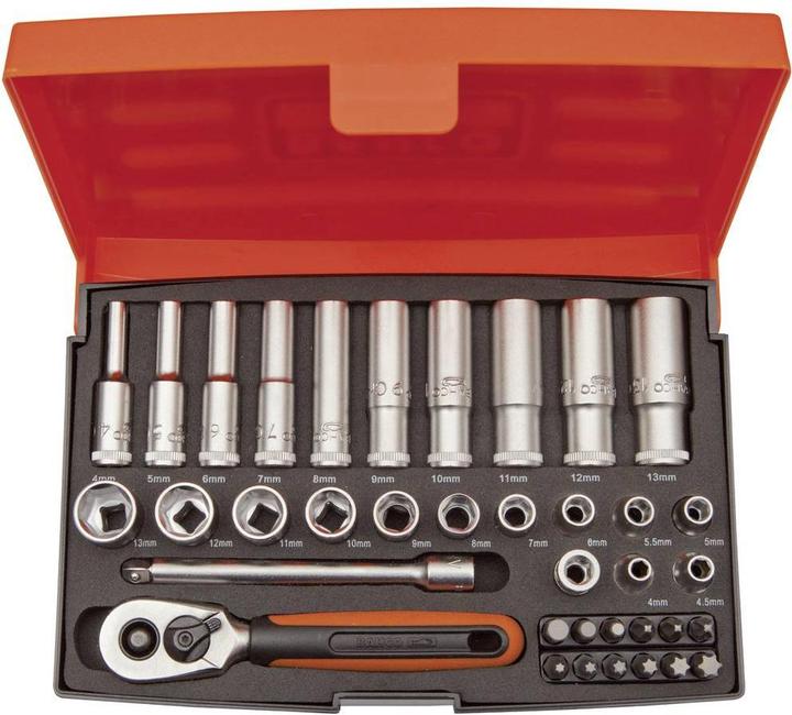 Bahco 1/4"-Steckschlüssel-Satz, metrisch, Sechskant inklusive Schraubendreher-Bits -37-teilig (13 mm)