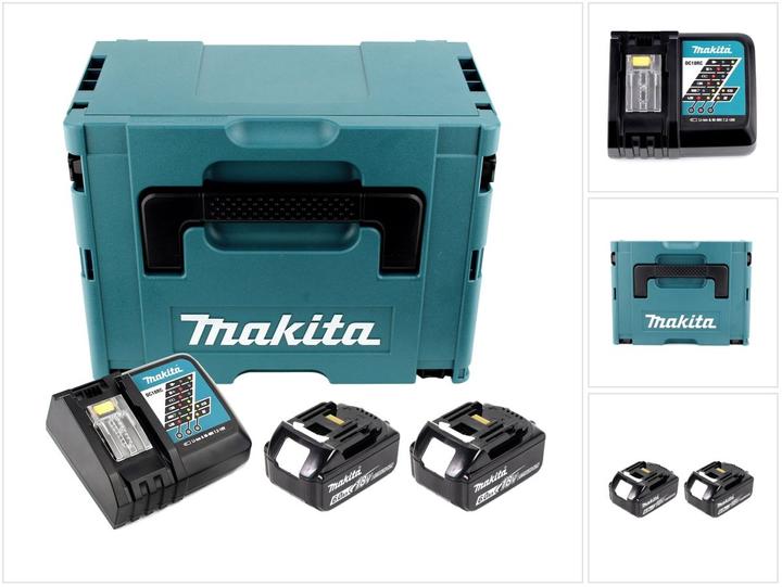 2x Makita BL1860B 6,0 Ah Akku ( 197422-4 ), 1x Makita DC18RC Ladegerät ( 195584-2 ), 1x Makita Makpac 2 mit Universaleinlage ( 200017-0 )