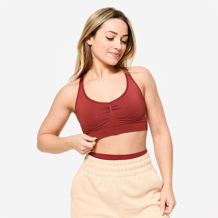 Decathlon Sport-Bustier Damen gekreuzte Träger leichter Halt - terracotta (M)