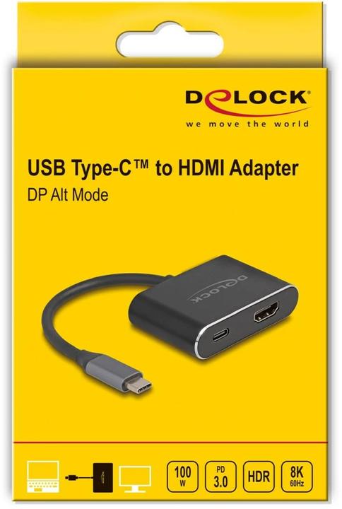 Immagine prodotto Delock Adattatore da USB Type-C™ a HDMI (modalità DP Alt) 8K con HDR e Power Delivery 100 W (USB-C, 15 cm)