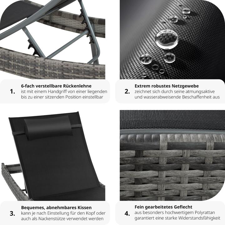 Produktbild tectake Rattan Sonnenliege Moana (211 cm)