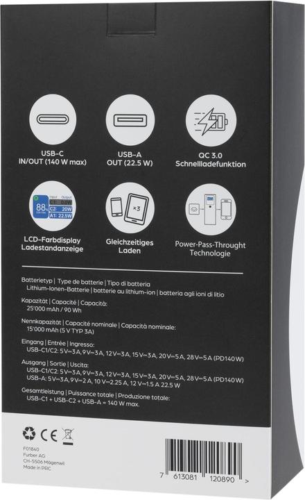 Produktbild Onit Powerbank Pro Block 25000 mAh PD (25000 mAh, 140 W, 90 Wh)