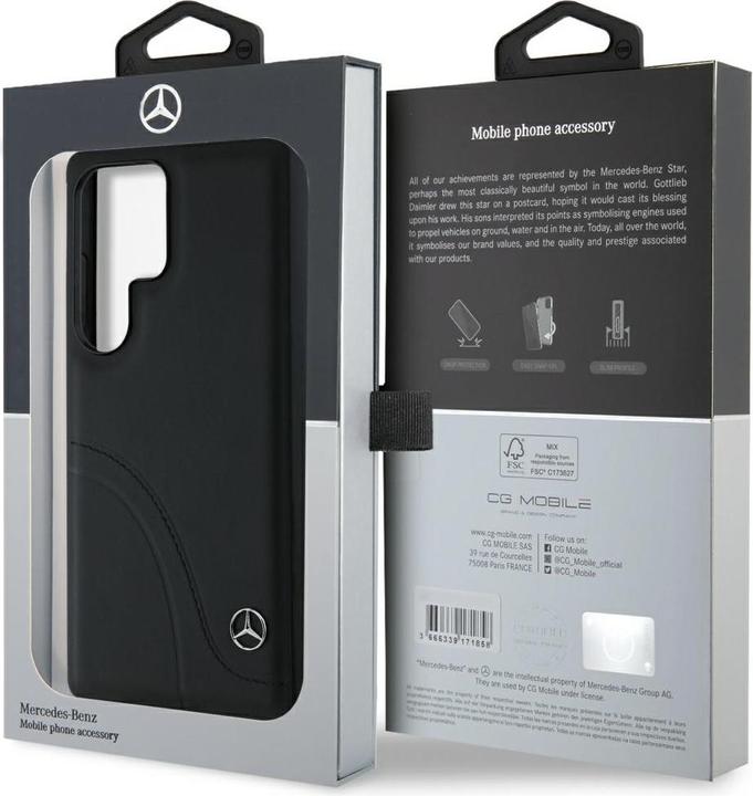 Actual product image Mercedes Leather Curved Stitches Case for Samsung Galaxy S25 Ultra - Black (Samsung Galaxy S25 Ultra)