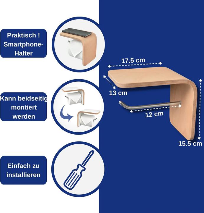 Image du produit Well Care Porte-rouleau de papier toilette en bois naturel avec étagère