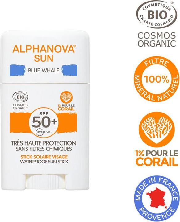 Alphanova SUN Bio STICK SPF50+ BLAU sehr hoher Schutz Stick (Sonnenspray, SPF 50+, 12 ml, 12 g)