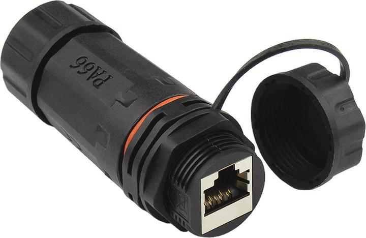Produktbild Good Connections Patchkabelkupplung, Outdoor (IP68), Cat. 6A, RJ45, vollgeschirmt, schwarz (CAT6a, 0.07 m)