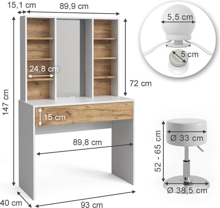 Produktbild Vicco Alexa mit Hocker und Beleuchtung (93 x 40 x 147 cm)