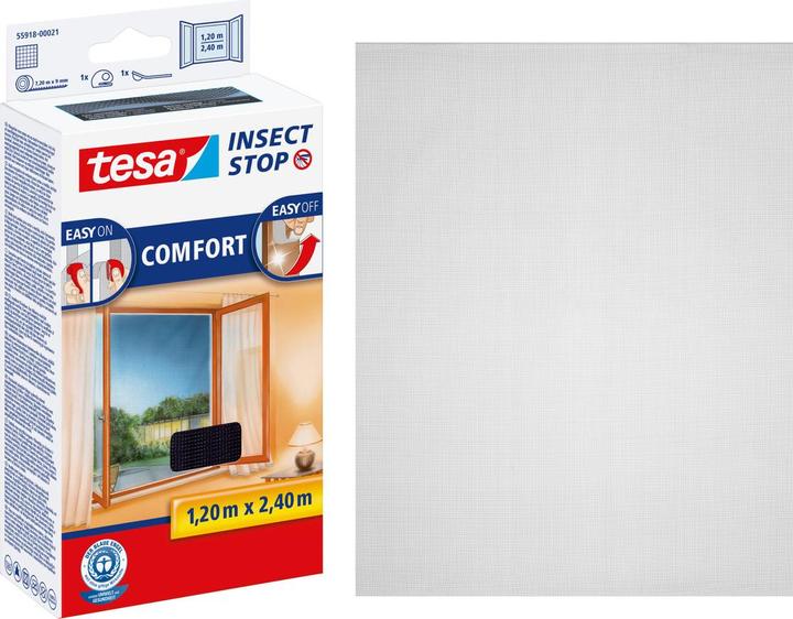 tesa Moustiquaire COMFORT pour fenêtres, avec bande Velcro, autocollante, sans perçage