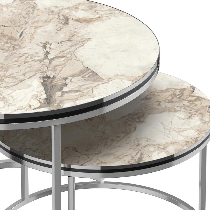 Produktbild En.Casa Couchtischset ’Skagen’ im 2er Set Marmor, weiss / Silber
