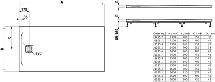 Actual product image Laufen Pro shower tray, 1600x800x42mm, H2139580