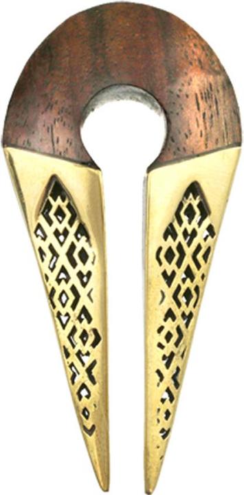 Star Piercing Ohrgewicht Schlüsselloch vergoldet zwei Spitzen mit Narra Holz (Organisch, Messing)