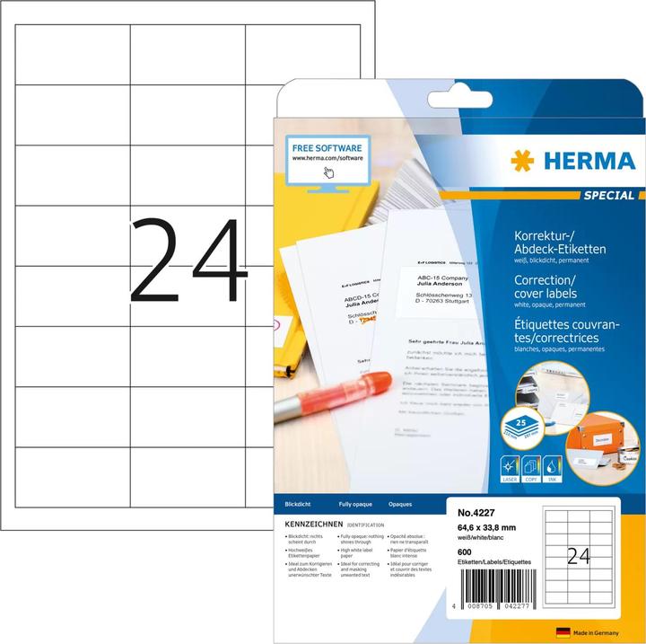 Actual product image HERMA A4 correction and cover labels