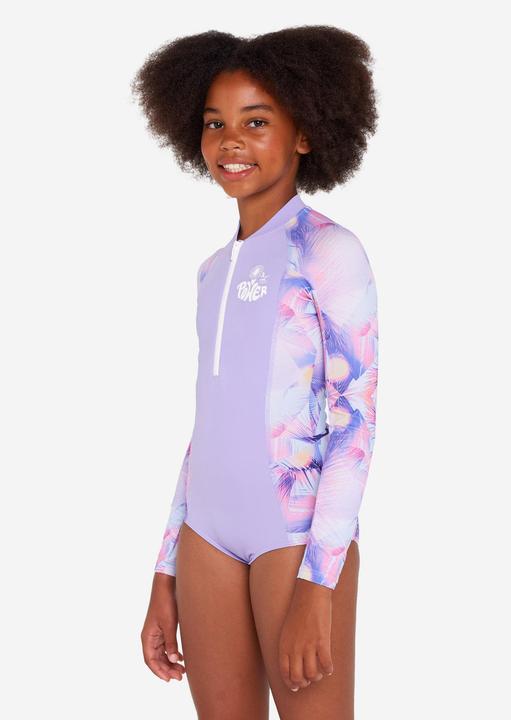 Olaian Badeanzug langarm Surfen Mädchen Frontreissverschluss Lucy 500 violett