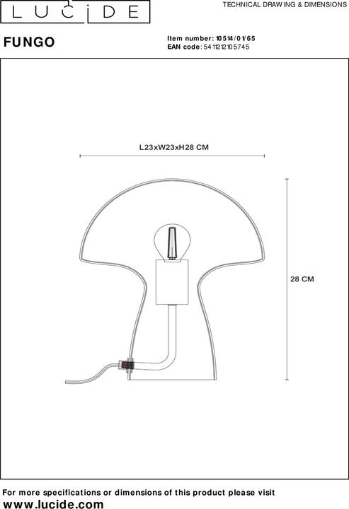 Actual product image Lucide FUNGO - Table lamp - 1xE27 - smoke colour grey 10514/01/65 (E27)