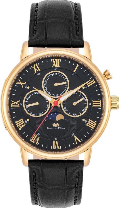 Multifunktionen Moontime II Echtleder Gelbgold - 34082 (Analoguhr, 40 mm)