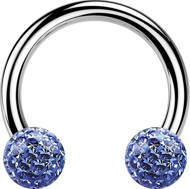 Actual product image Star Piercing Micro Circular Barbell silver with two crystal balls light blue epoxy protective layer (without brass, Titanium G23)