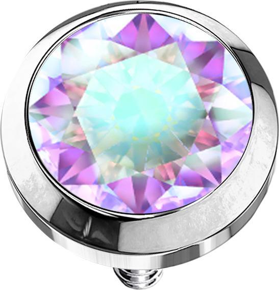 Star Piercing Dermal Anchor silber mit Kristall multicolor (Chirurgenstahl 316L)