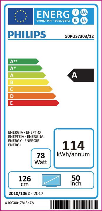 Energie-Label Philips 50pus7303/12 (50", LCD, 4K, 2018)