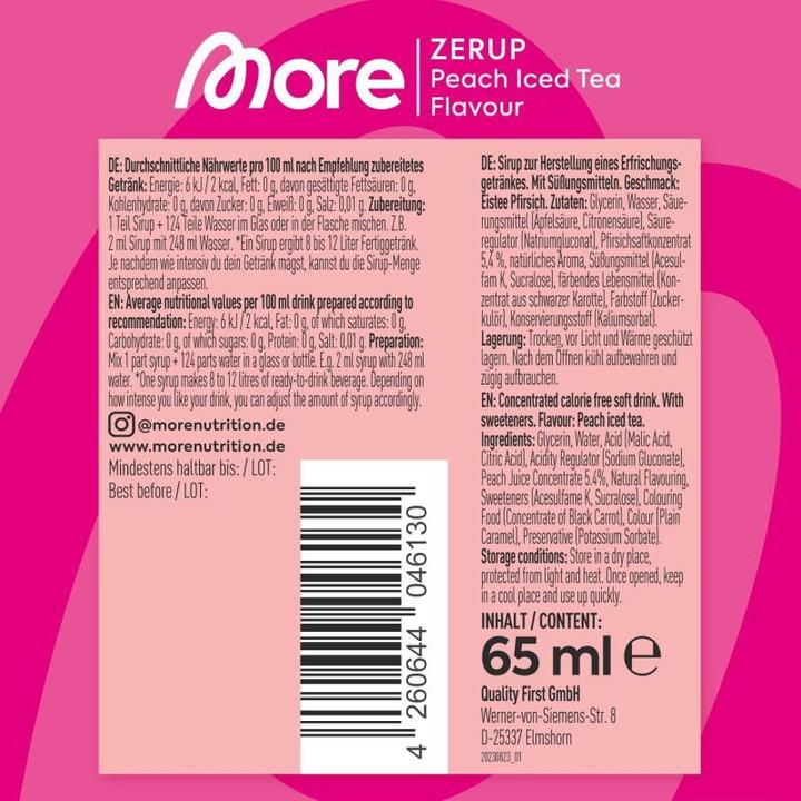 Valori nutrizionali e ingredienti More Nutrition Zerup Zero - Sciroppo (65ml) (1 x 65 cl)