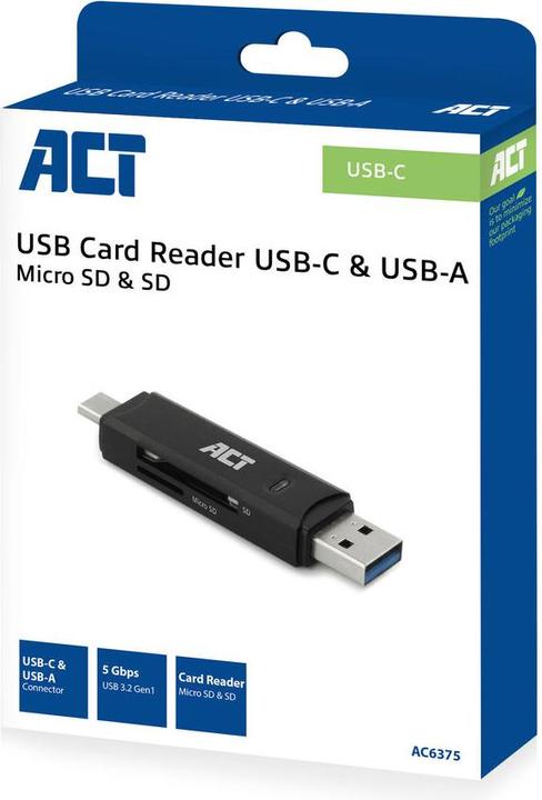 Immagine prodotto Lettore di schede USB 3.2, SD/micro SD, USB-C o USB-A, nero (USB-C 3.2 Gen 1)