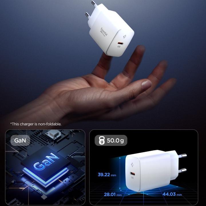 Produktbild Spigen - Wall Charger Essential (EE201EU) - Type-C, GaN, Fast Charging, PD20W, Quantum Boost - White (20 W)