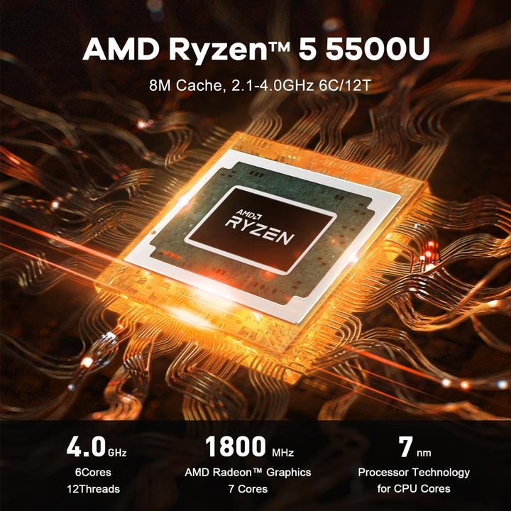 Produktbild Beelink Mini PC mit AMD Ryzen 5 5500U und 4K Triple Display (AMD Ryzen 5 5500U, 16 GB)