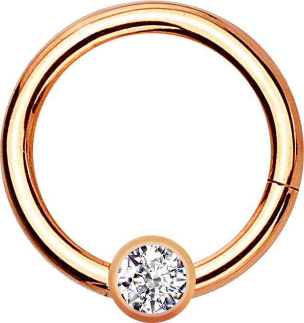 Produktbild Star Piercing Micro Segmentring klappbar rosegold mit Kugel Kristall silber (ohne Messing, Titan G23)