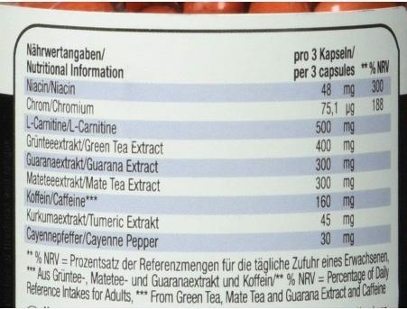 Nährwerte und Zutaten Weider Body Shaper Thermo (120 Stück, Kapseln, 90 g)