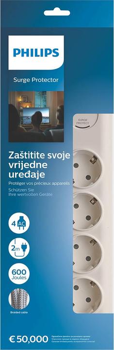 Produktbild Philips Surge protector SPN7040WA/58, 4 Outlets, power cord, 600 joules of surge protection (4 x, CEE 7/3, 2 m)