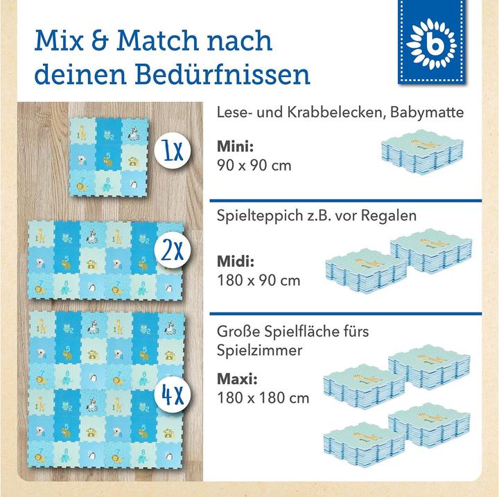 Produktbild Bieco Puzzlematte Tiere Blau, 18-teilig (30 x 30 x 90 cm)