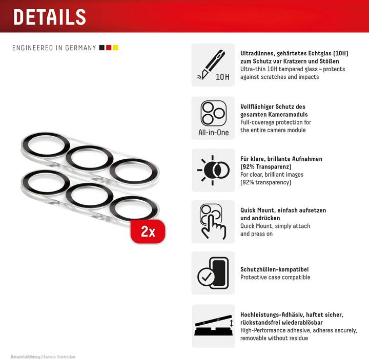 Image du produit Displex Full Cover Camera Lens Glass, Kamera Schutzglas, Platte, Doppelpack (2 pièce(s), Samsung Galaxy S25)